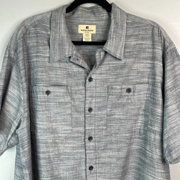 WOOLRICH Mens Blue Marled Chambray Button Up Shirt Short Sleeve Cotton Preppy XL - Picture 3 of 11